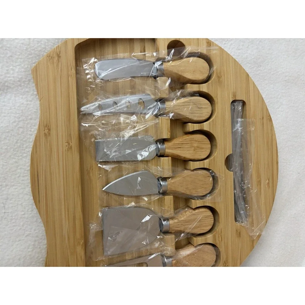 Correct Health Bamboo Charcuterie Cheese Board Set 6 Knives Round 12”